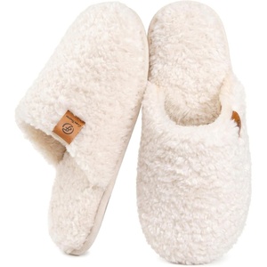 EverFoams Women’s Fuzzy Slippers Warm Cozy Memory Foam Indoor House Shoes(Cream White)