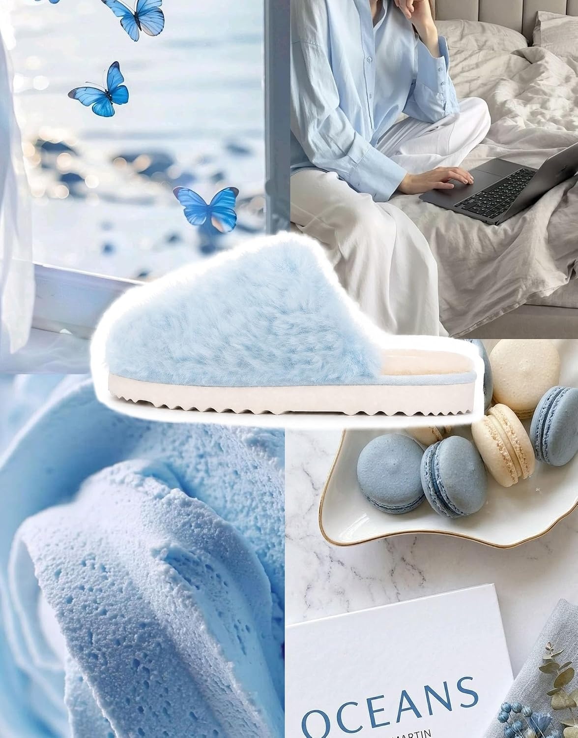 image:imageEverFoams Womens Memory Foam Slippers Faux Fur Scuff Indoor OutdoorSky Blue