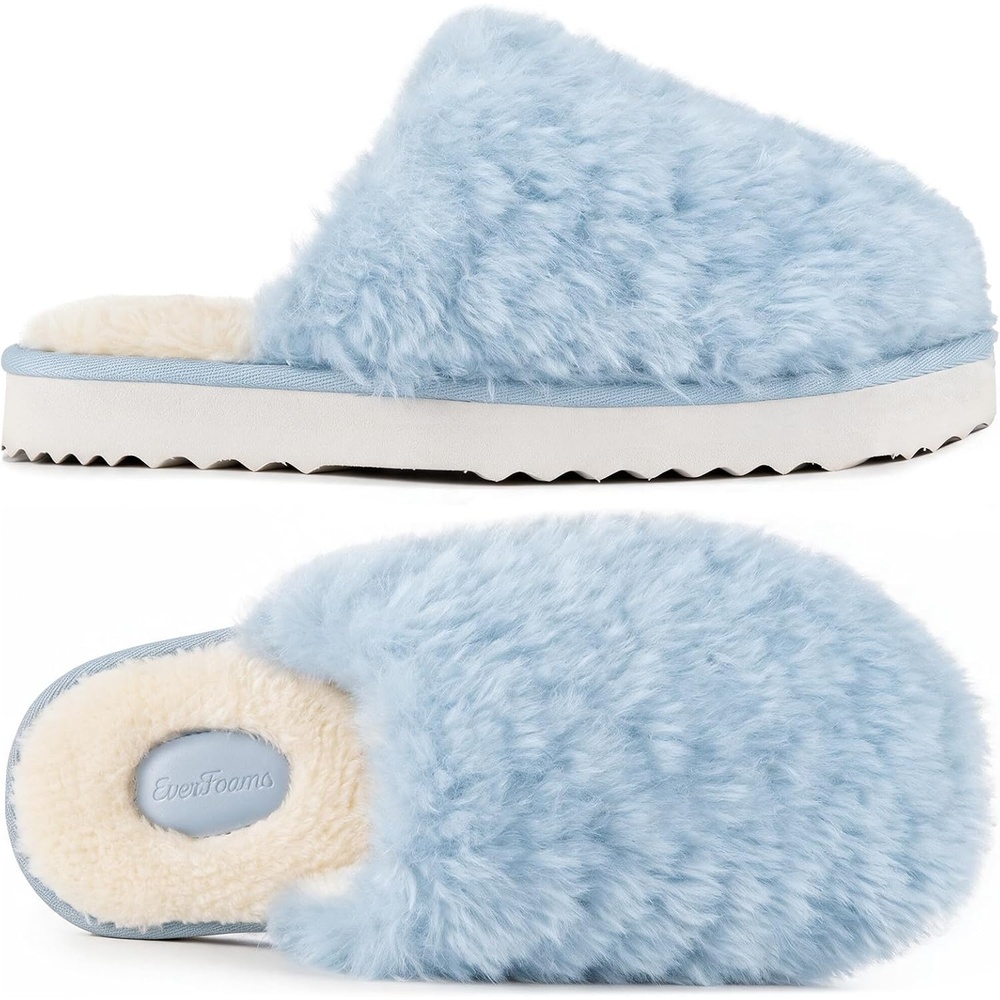 image:imageEverFoams Womens Memory Foam Slippers Faux Fur Scuff Indoor OutdoorSky Blue