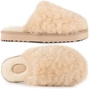 EverFoams Women’s Memory Foam Slippers Faux Fur Scuff Indoor Outdoor(Dune Khaki)