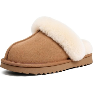 EverFoams Women’s Sheepskin Slippers Suede House Shoes with Plush Collar(Auburn)