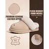 EverFoams Women’s Genuine Leather Wool House Slippers With Plush Collar(Beige)