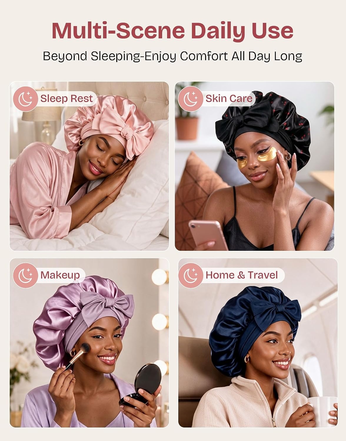 image:imageEverFoams Satin Curly Hair Bonnet for Sleeping AntiFrizzAuburn black