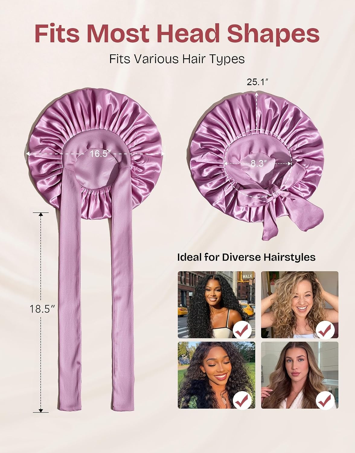 image:imageEverFoams Satin Curly Hair Bonnet for Sleeping AntiFrizzElegant Violet