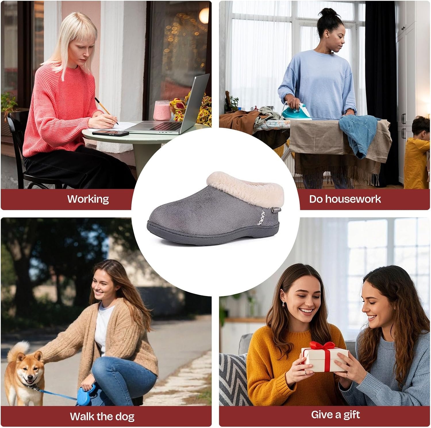 image:imageEverFoams Womens Microsuede Winter Slippers House Shoes Indoor OutdoorGrey