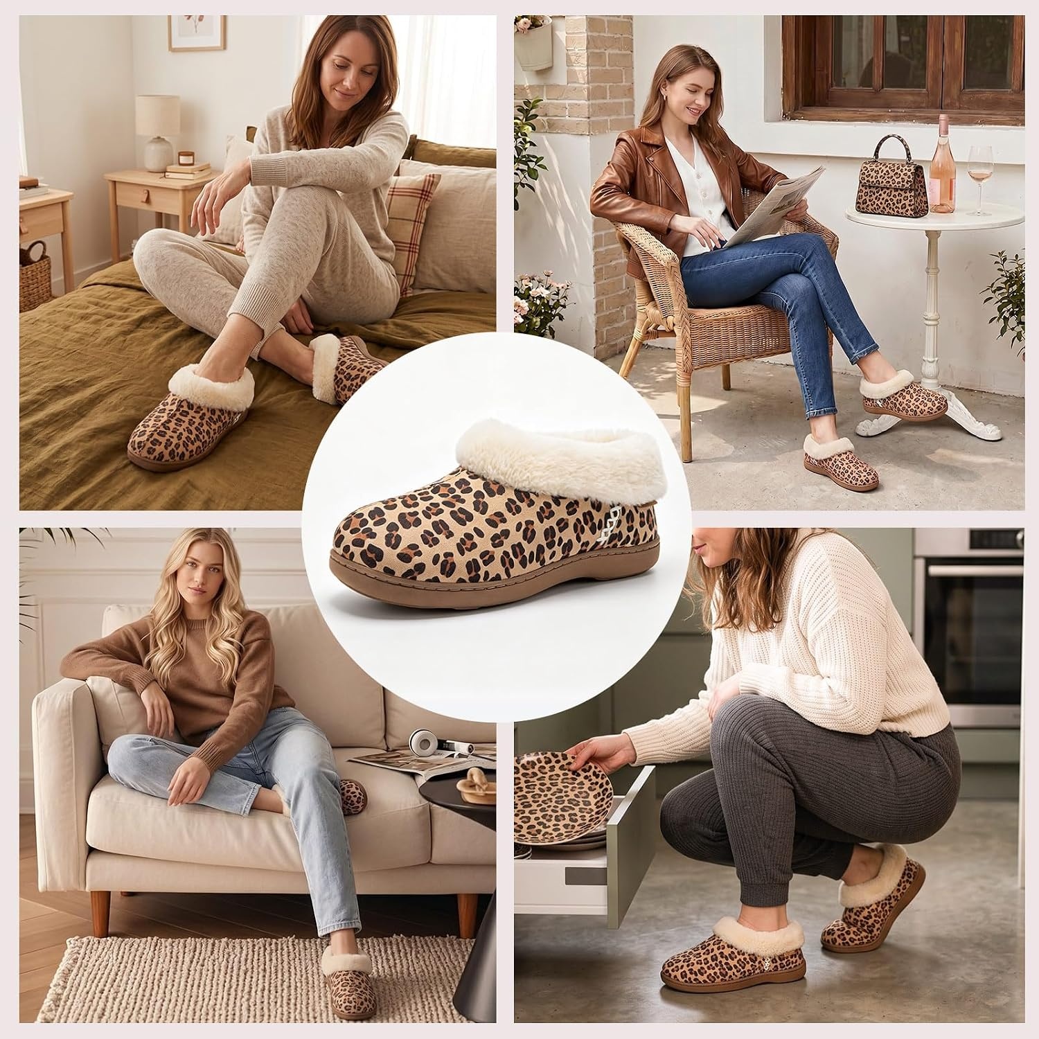 image:imageEverFoams Womens Microsuede Winter Slippers House Shoes Indoor OutdoorLeopard