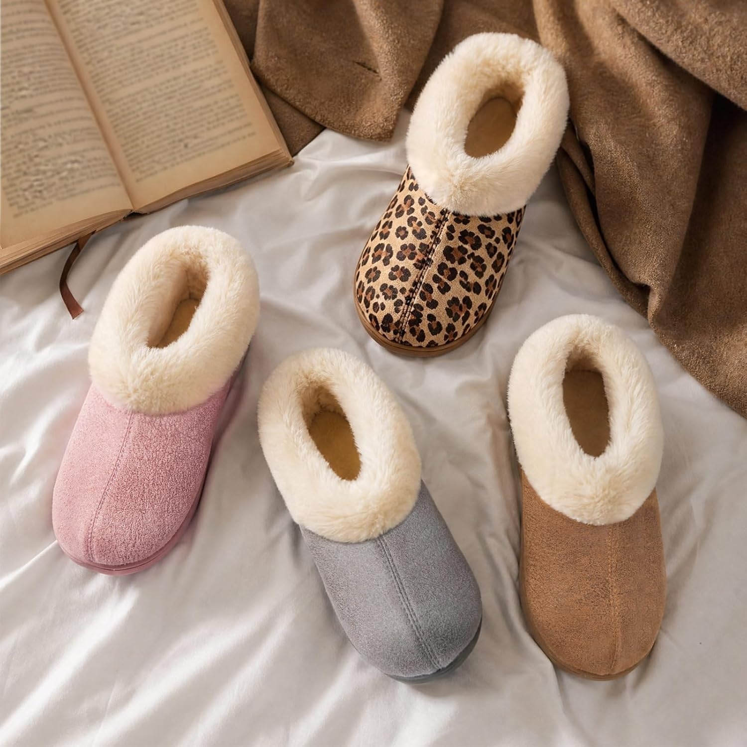 image:imageEverFoams Womens Microsuede Winter Slippers House Shoes Indoor OutdoorLeopard