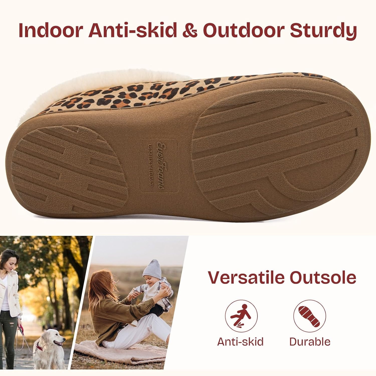 image:imageEverFoams Womens Microsuede Winter Slippers House Shoes Indoor OutdoorLeopard
