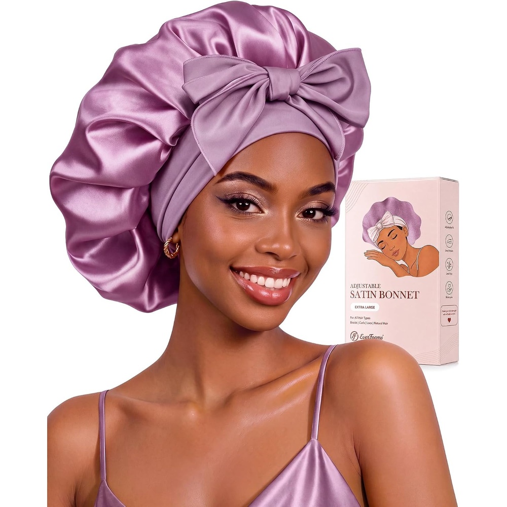 image:imageEverFoams Satin Curly Hair Bonnet for Sleeping AntiFrizzElegant Violet