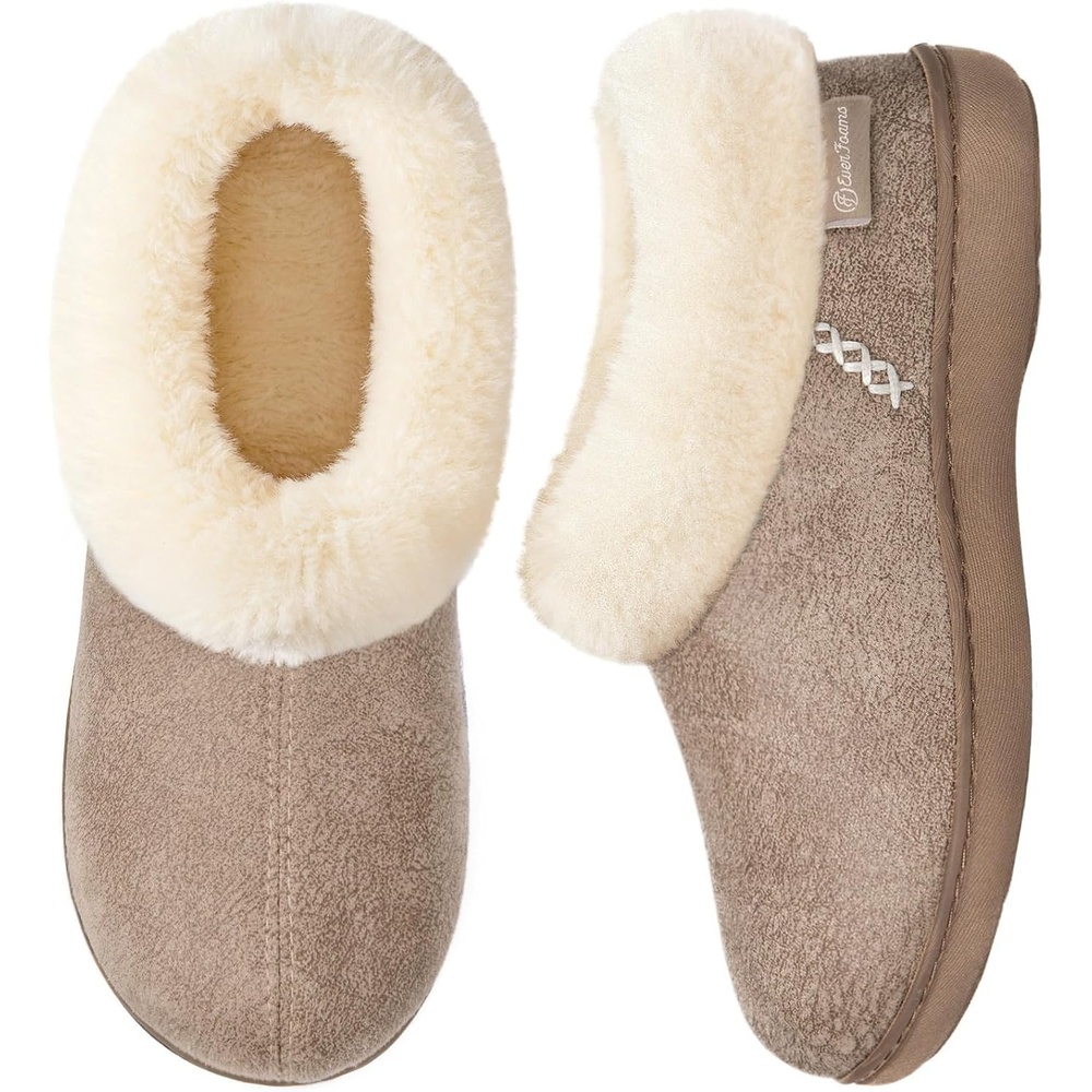 image:imageEverFoams Womens Microsuede Winter Slippers House Shoes Indoor OutdoorTaupe